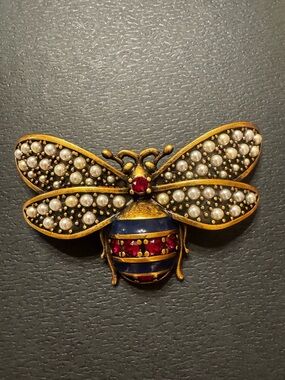 Vintage Bee Brooch with Pearls and Enamel